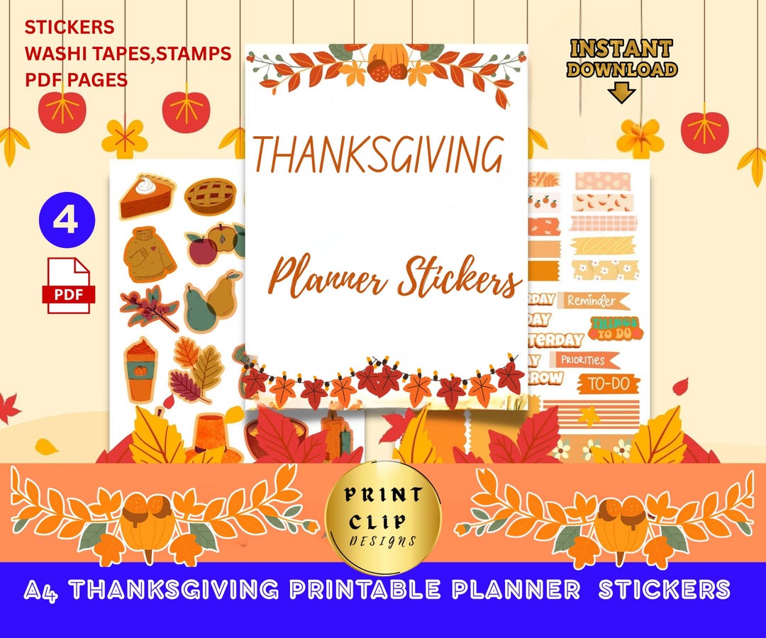 Thanksgiving Planner Stickers | Printable Autumn Stickers PDF | Fall ...