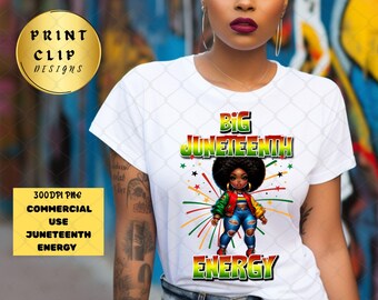 Big Juniteenth Energie PNG Sublimation schwarze Geschichte Design Freiheit schwarzes Erbe. Schwarzes Chibbi Mädchen Kunst .19.Juni