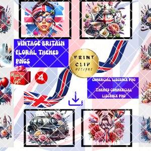 Vintage brittisk Big Ben, Tower Bridge, London, tema blommig clipart sublimering png-paket