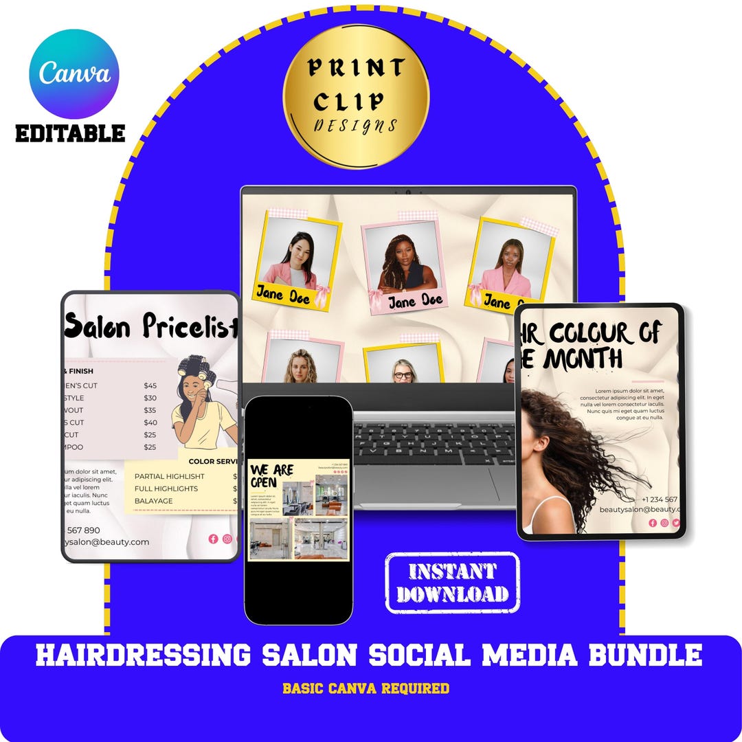 Hairdressing Salon Social Media Bundle Canva Editable Hair Stylist ...
