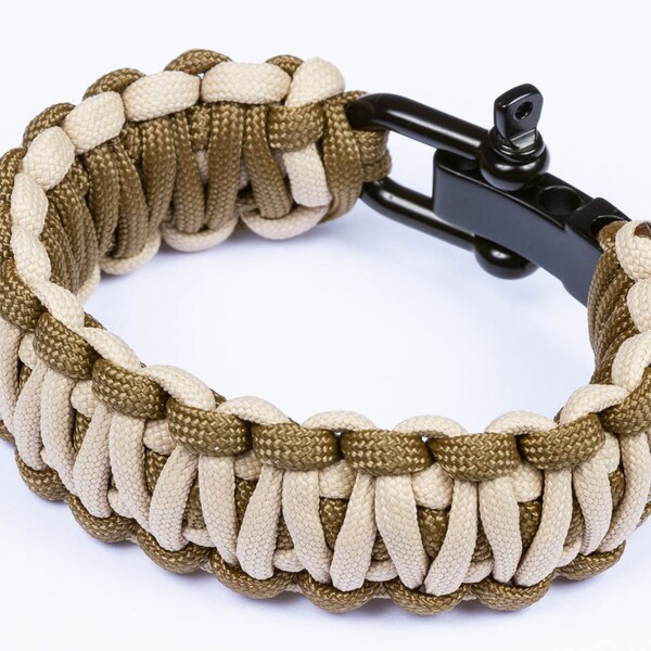 Bracelet paracorde "king cobra" sable/coyote fermoir manille ajustable noir