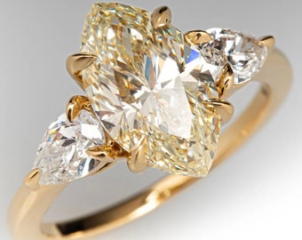 Anillo de compromiso con diamantes de talla marquesa y pera, oro amarillo de 18 quilates, 3,04 quilates N/SI2 GIA