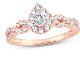 Diamond Ring 1/2 ct Pear--Shaped 14k Rose Gold