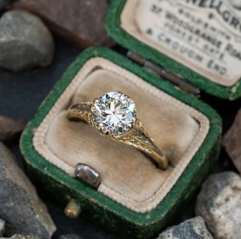 Vintage Diamond Filigree Engagement Ring 14K Yellow Gold, 1.61ct I/VS2 GIA image 3