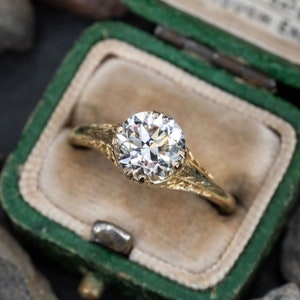 Vintage Diamond Filigree Engagement Ring 14K Yellow Gold, 1.61ct I/VS2 GIA image 2