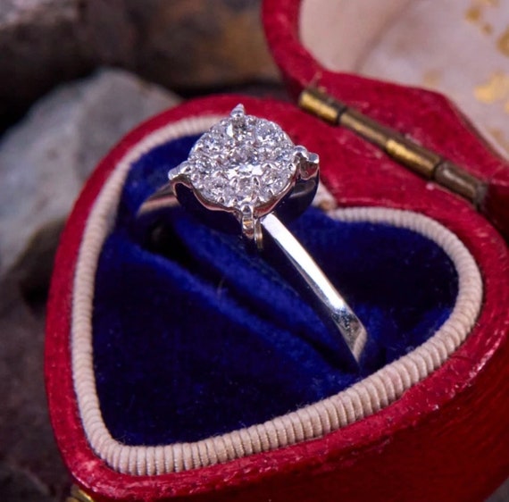 Diamond Illusion Engagement Ring 18K White Gold - image 1