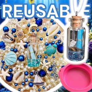 HERBRUIKBARE oceaanzeeschelp zeester schildpad miniatuur glazen fles kieskeurig pad met 3D-geprinte handgreeproller sleutelhanger: prikkussen met blad