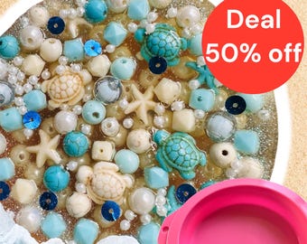 REUSABLE Ocean Seashell Starfish Turtle Picky Pad with 3D Printed grippie hand roller keychain: Picking Pad with Tray