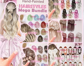 Hair Clipart Set, Woman Clipart, Girl Clipart, Formal Hair Clipart, Long Hair Clipart, Natural Hair Clipart, Instant Download PNG Bundle