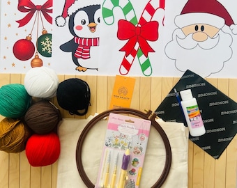 Punch Needle Embroidery Starter Kit Beginner DIY Set with Patterns, Hoop & Tote Bag