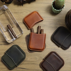 Custodia per sigari piccola Toscanello Premium in pelle bovina pieno fiore, accessori per sigari - Opzioni di incisione personalizzata disponibili