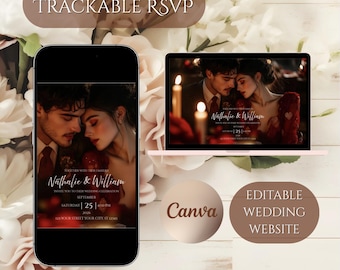 Editable Wedding Website Invitation Template: RSVP, Countdown (Canva Edit, Digital Download)