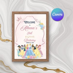 Welcome Sign Princess Birthday Sign Princess Party Decoration Welcome Poster Princesses Theme Instant Digital EDITABLE