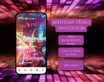 Geanimeerde video-uitnodiging discofeest: bewerkbare digitale uitnodiging (1080 x 1920 px mp4-canvasjabloon)