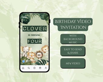 Jungle Safari-videoverjaardagsuitnodiging | Bewerkbare dierenfeestuitnodiging | Safari-verjaardagsuitnodiging | Uitnodiging direct downloaden
