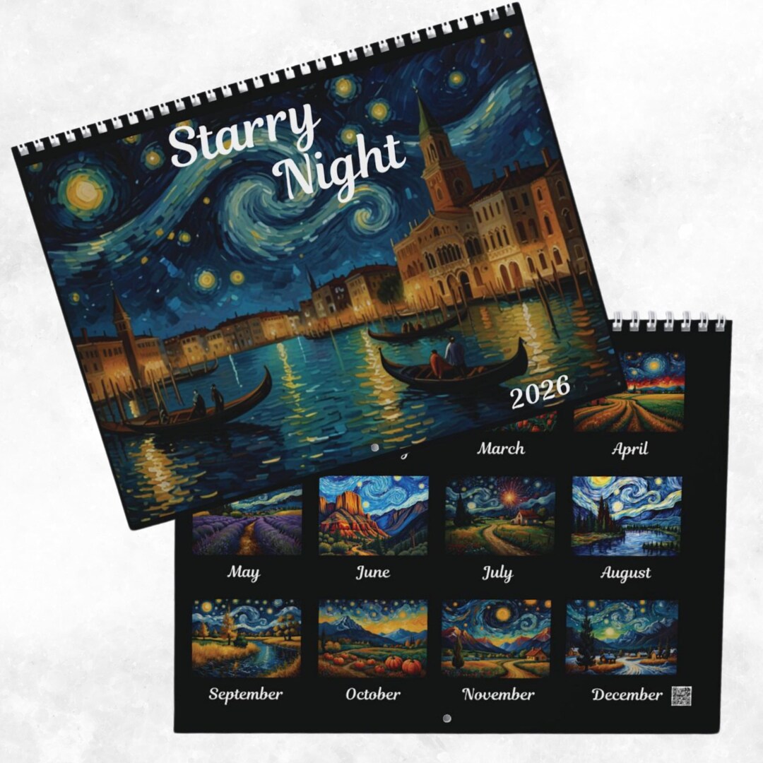 Starry Night Calendar, 2026 Calendar With Holidays, Horizontal Wall