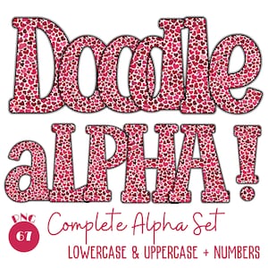 Pink Heart Alpha Doodle Bundle 67 PNG Valentine Doodle Alphabets and Numbers Doodle Font PNG Letters For Sublimation Digital Download