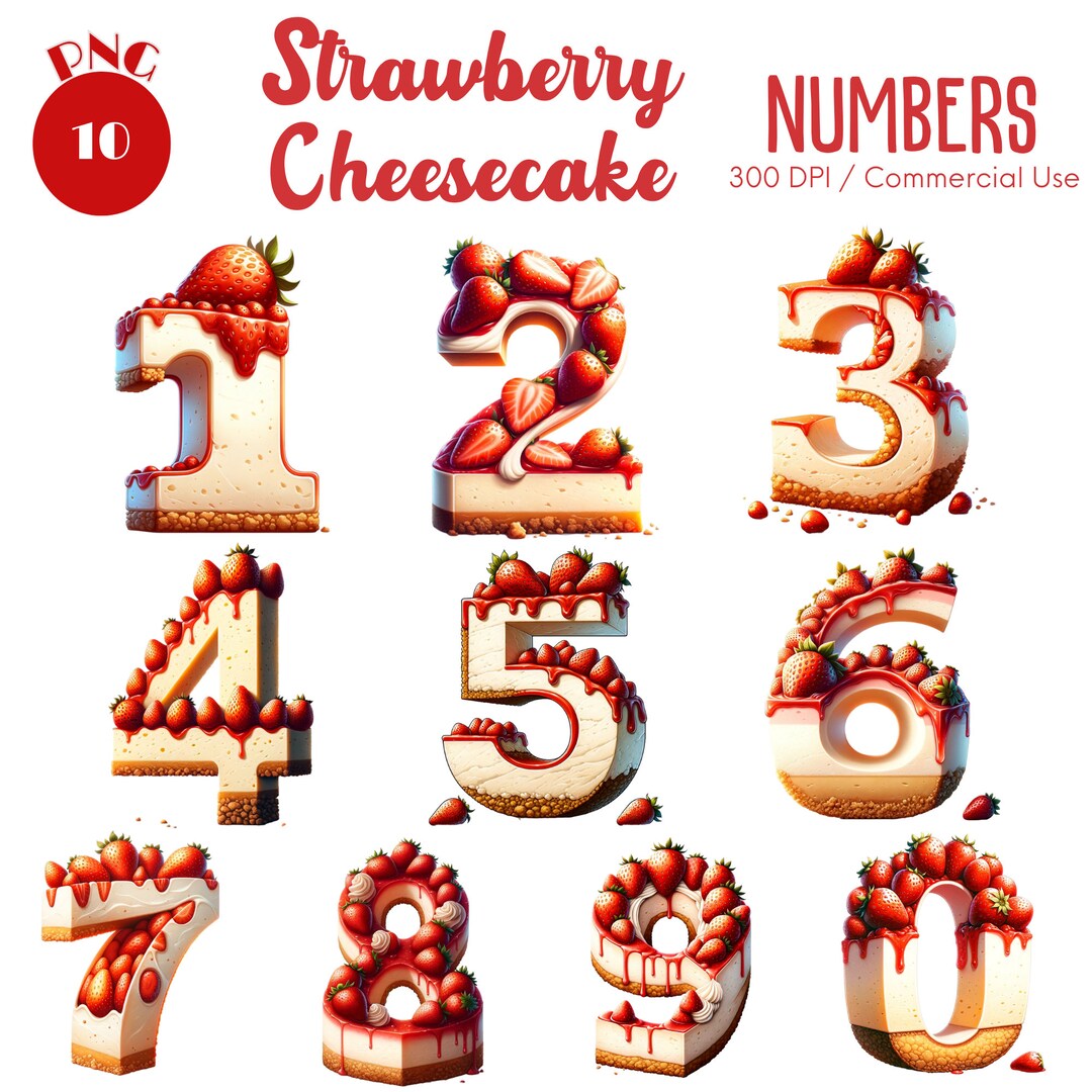 Strawberry Cheesecake Numbers Clipart 10PNG Happy Birthday PNG Birthday ...