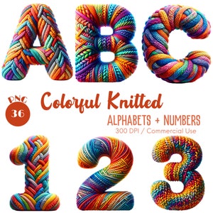 Alfabetos y números de punto Clipart 36 PNG Punto alfa Clipart Letras decorativas Alfa Lana Hilo Crochet Alfabeto PNG Descarga digital