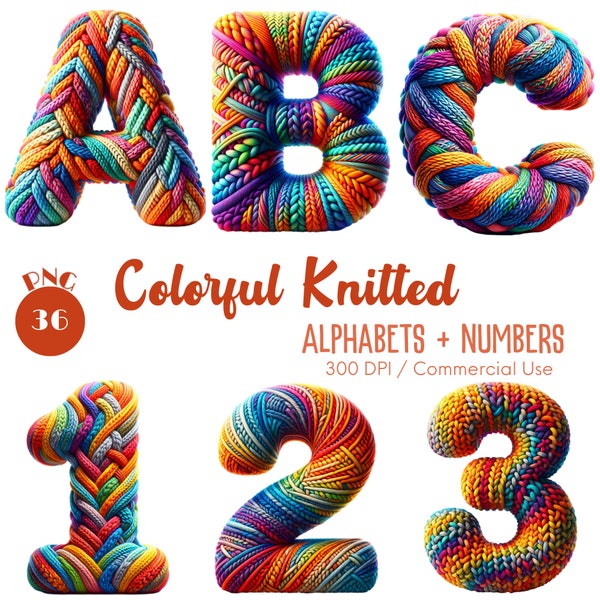 Knitted Alphabets and Numbers Clipart 36 PNG Knitted alpha Clipart Decorative Letters Alpha Wool Yarn Crochet Alphabet PNG Digital download