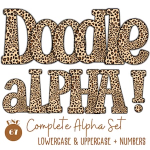 Brown Leopard Alpha Doodle Bundle 67 PNG Brown Leopard Doodle Alphabets and Numbers Doodle Font PNG Letters For Sublimation Digital Download