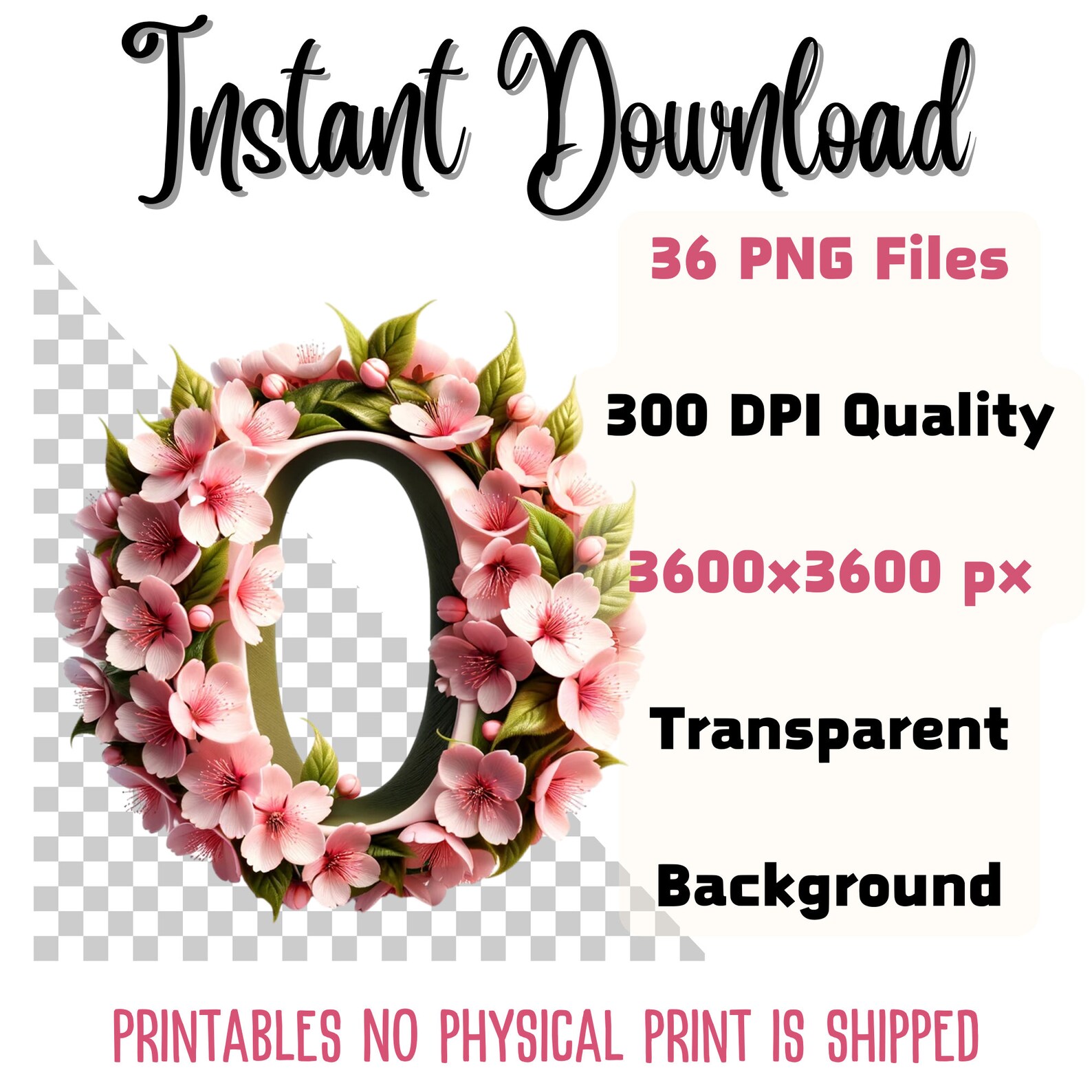 Cherry Blossom Alphabets and Numbers Clipart 36 PNG Cherry Blossom ...