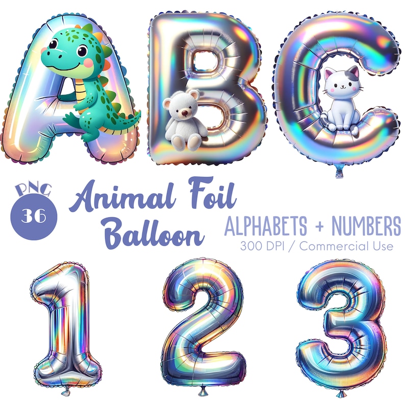 Animal Foil Balloon Letters & Numbers Clipart (digital Download) - Etsy