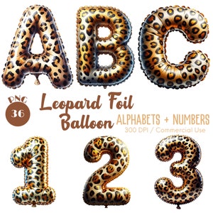 Leopard Folienballon Alphabete und Zahlen Clipart 36 PNG Leopard Ballon alpha Clipart Dekorative Buchstabe Ballon Alphabet Digitaler download
