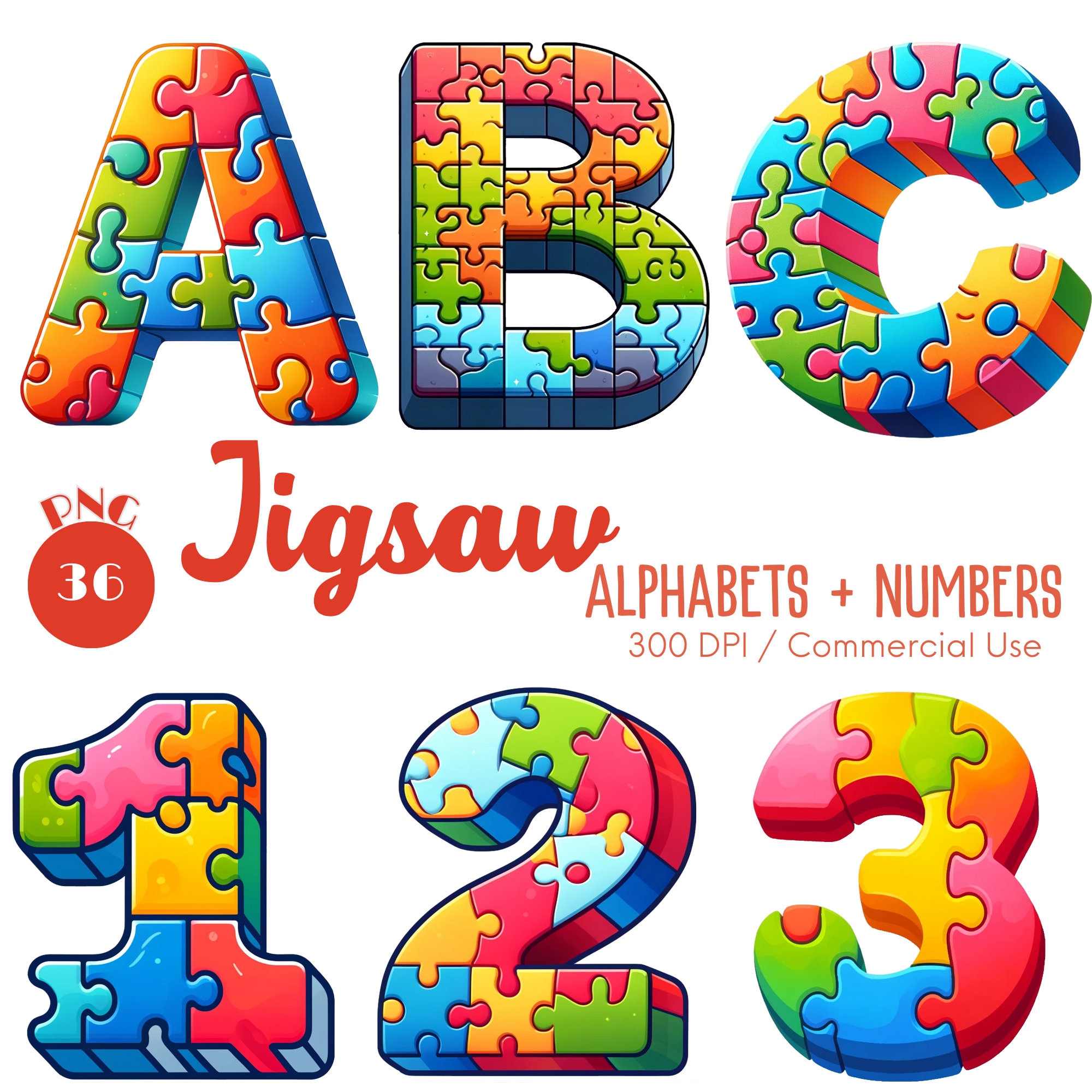 Jigsaw Alphabets and Numbers Clipart 36 PNG Jigsaw Alpha
