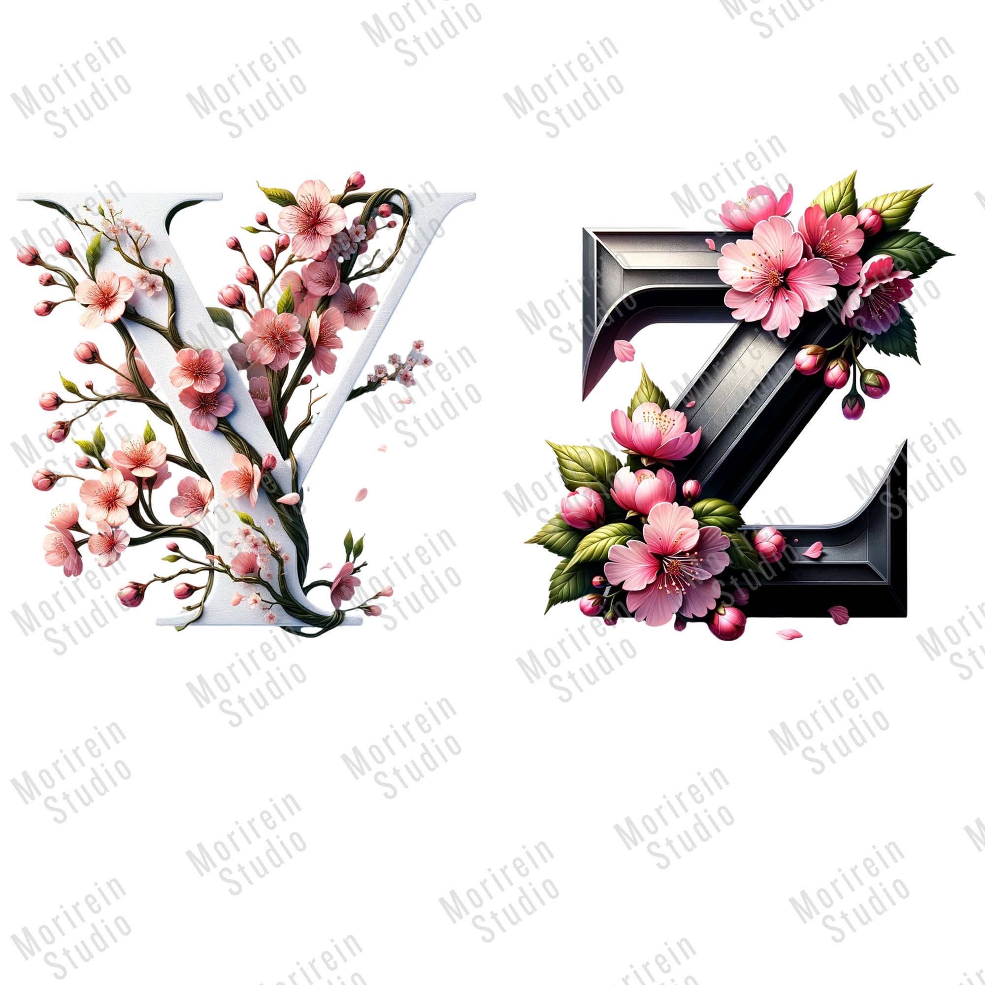 Cherry Blossom Alphabets and Numbers Clipart 36 PNG Cherry Blossom ...