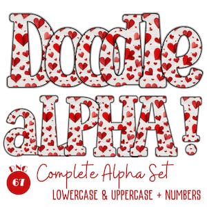 Paper Heart Alpha Doodle Bundle 67 PNG Valentine Doodle Alphabets and Numbers Doodle Font PNG Letters For Sublimation Digital Download