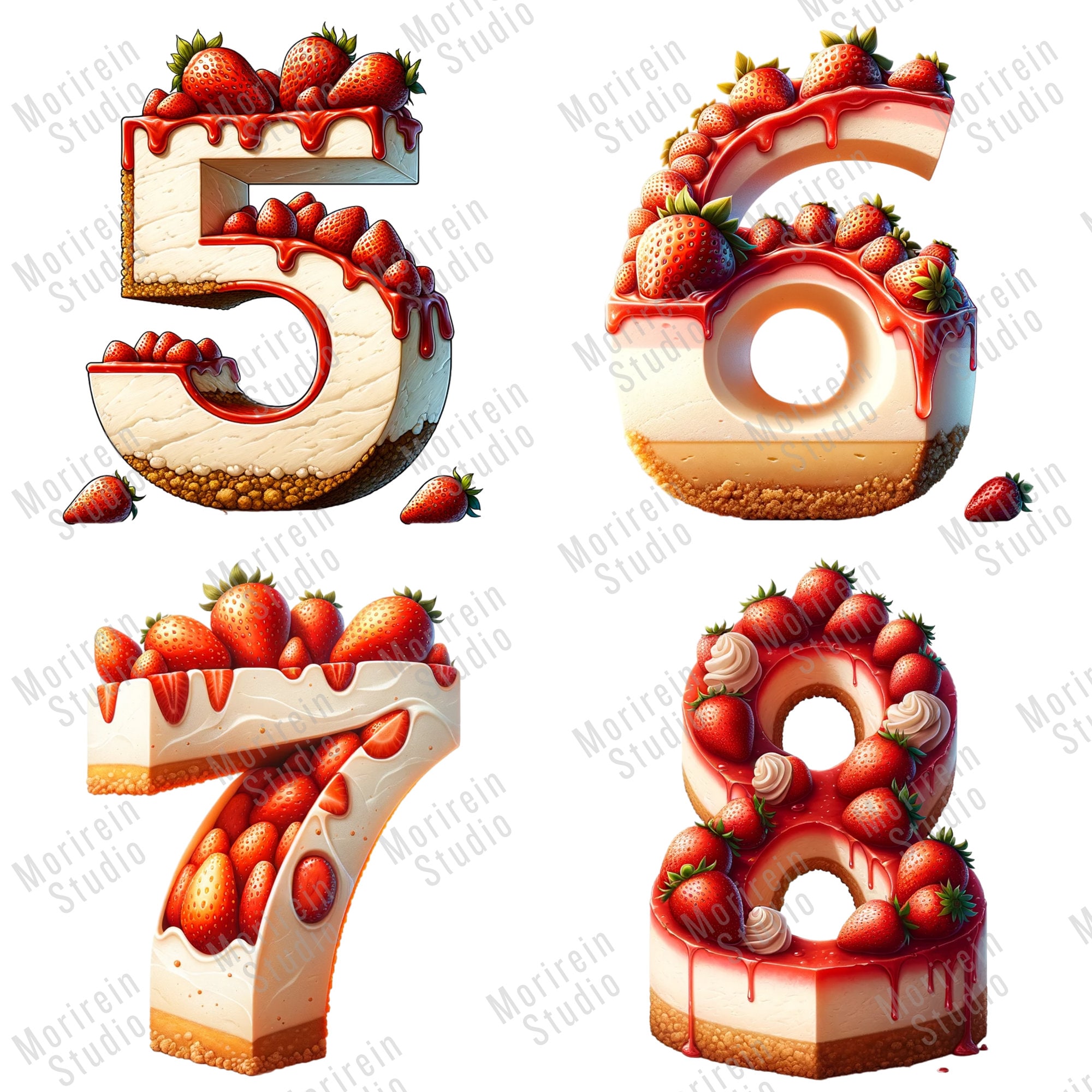 Strawberry Cheesecake Numbers Clipart, Birthday Party Decor (digital ...