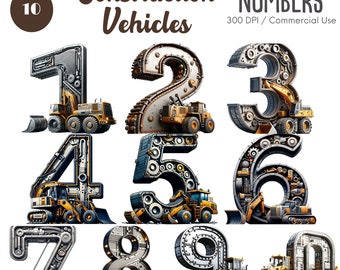 Construction Vehicles Numbers Clipart 10 PNG Construction Vehicles PNG Construction Birthday Party Clipart Digger Tractor Digital download