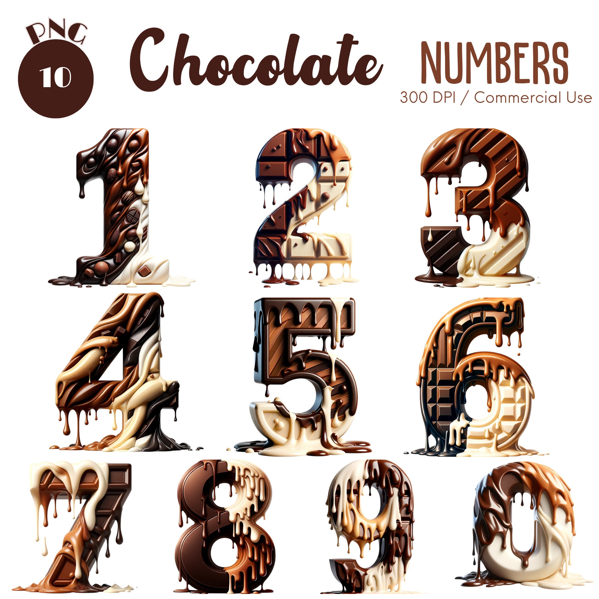 Chocolate Numbers Clipart 10 PNG Happy Birthday Chocolate PNG Birthday Chocolate Number Birthday Party Nursery Decor PNG Digital download