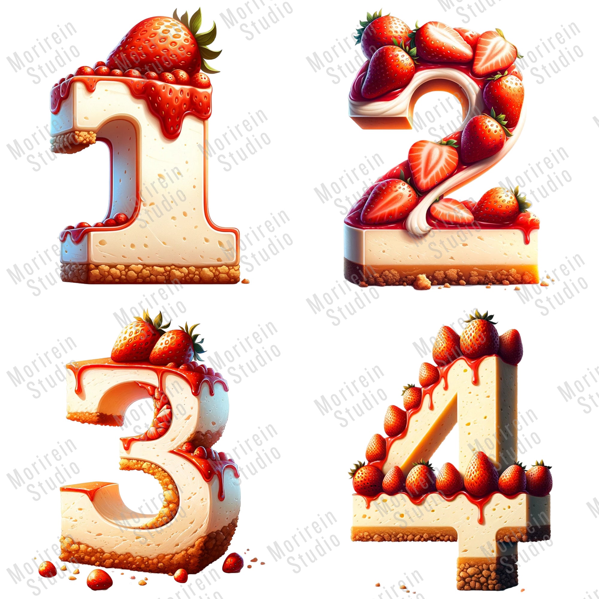 Strawberry Cheesecake Numbers Clipart, Birthday Party Decor (digital ...