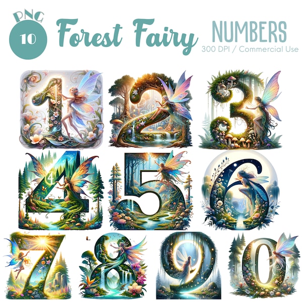 Forest Fairy Numbers Clipart 10 PNG Happy Birthday Fairy PNG Birthday Fairy Number Birthday Party Clipart Nursery Decor Digital download