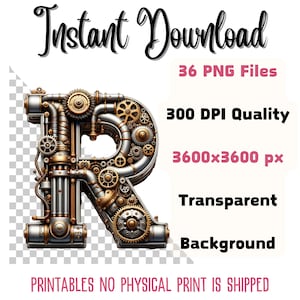 Steampunk Alphabets and Numbers Clipart 36 PNG Steampunk Alpha Clipart ...