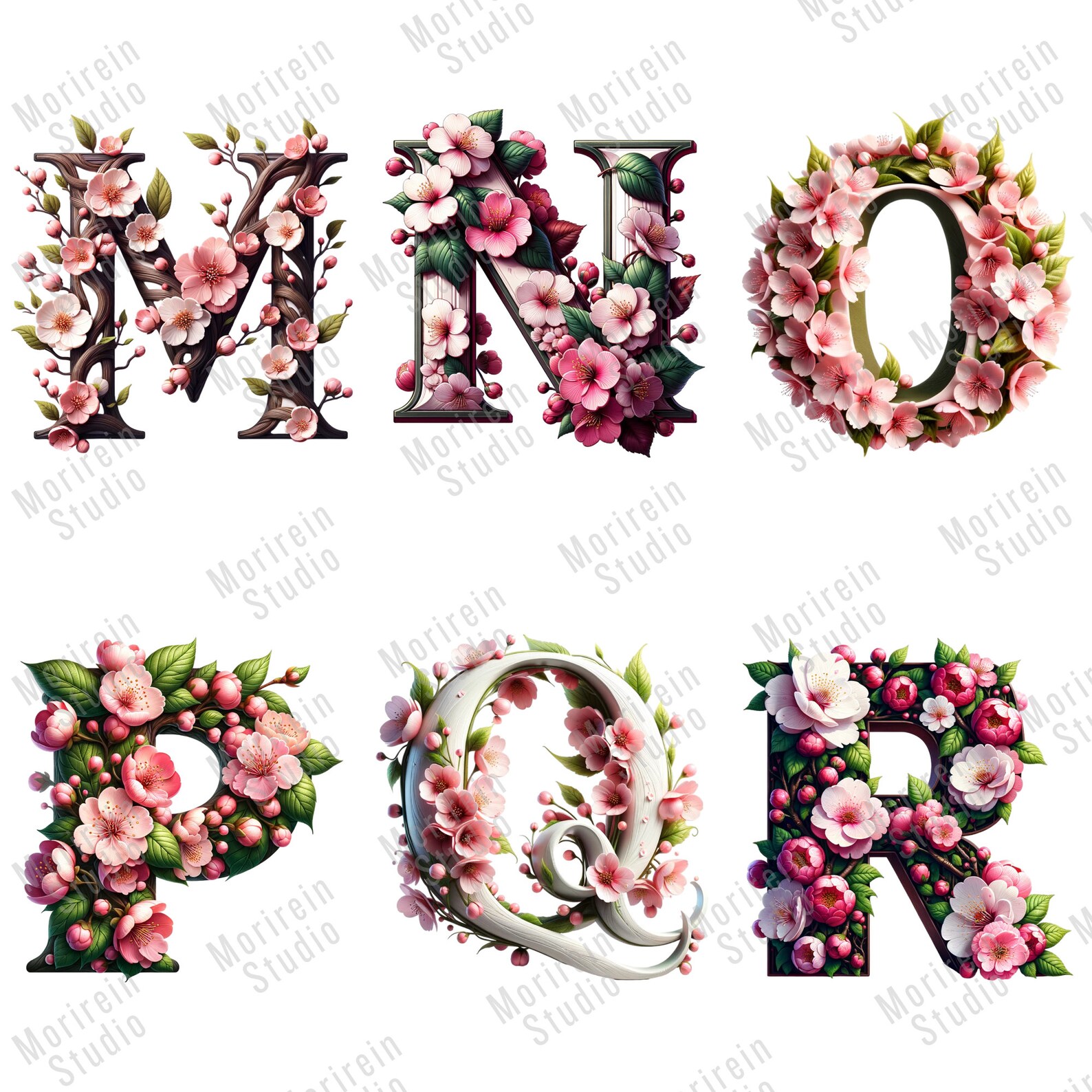 Cherry Blossom Alphabets and Numbers Clipart 36 PNG Cherry Blossom ...