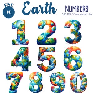 Earth Numbers Clipart 10 PNG Happy Birthday Earth PNG Birthday Earth Number Birthday Party Nursery Decor Birthday Clipart Digital download