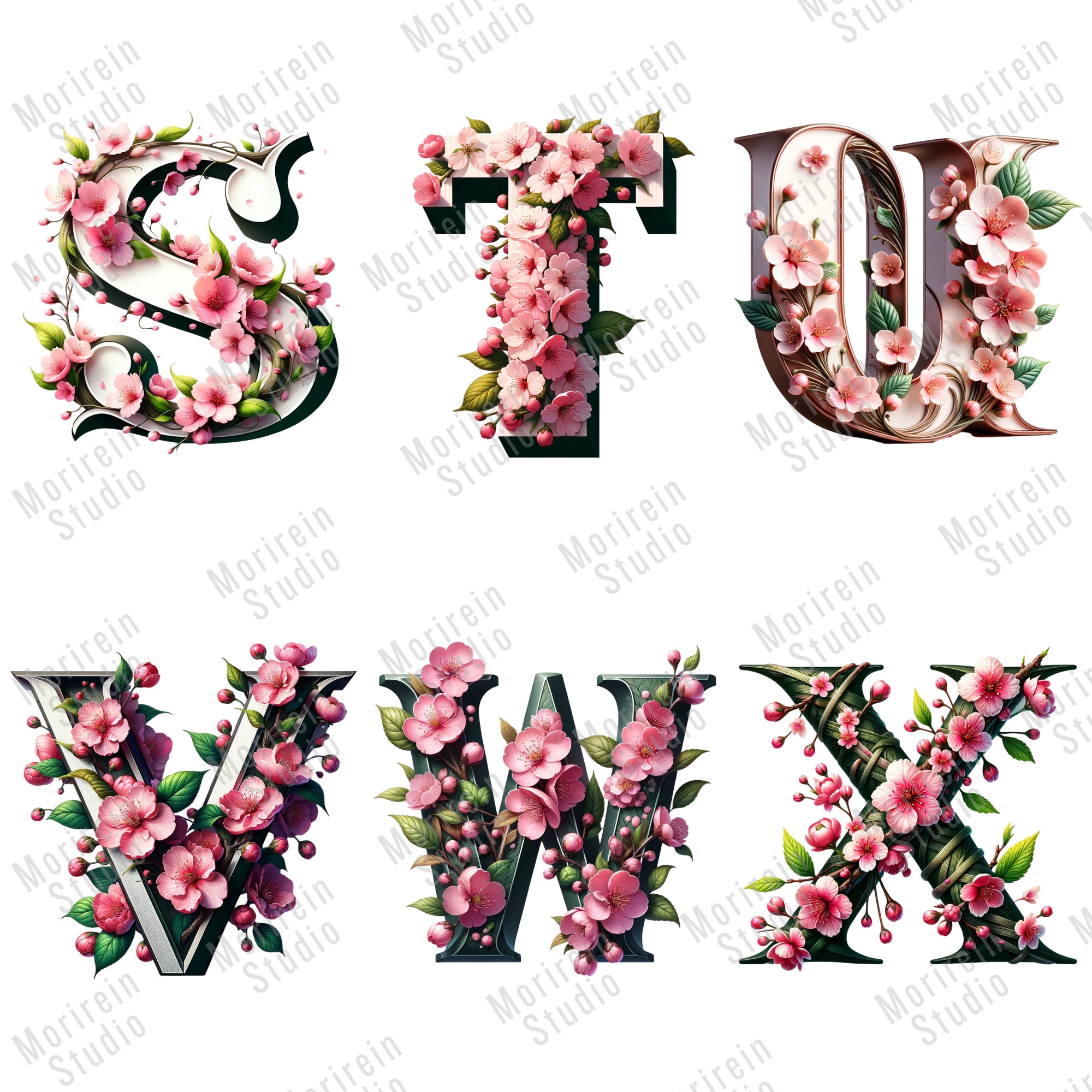 Cherry Blossom Alphabets and Numbers Clipart 36 PNG Cherry Blossom ...