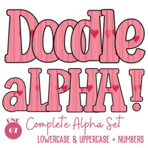 Pink Heart Alpha Doodle Bundle 67 PNG Valentine Doodle Alphabets and Numbers Doodle Font PNG Letters For Sublimation Digital Download