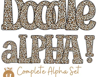 Leopard Print Doodle Font, Alpha & Numbers PNG Bundle (Digital Download)
