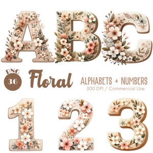 Alfabetos y números florales Clipart 36 PNG Flor alfa Clipart Letras decorativas Alfabeto Clipart Alfabeto floral PNG Descarga digital