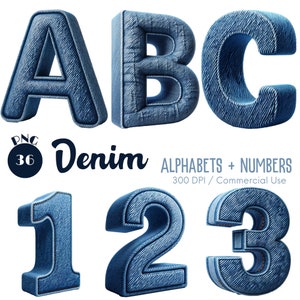 Denim alfabetten en cijfers Clipart 36 PNG Denim alpha Clipart Decoratieve Letters Alfabet Clipart Denim Alfabet PNG Digitale download