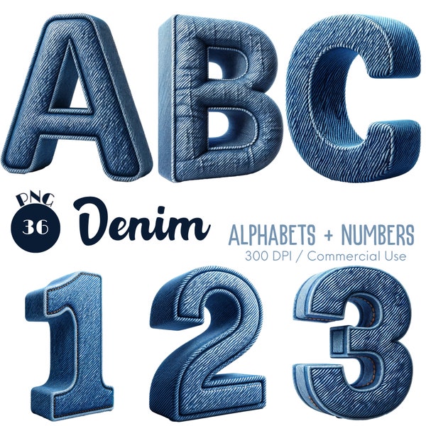 Denim Alphabets and Numbers Clipart 36 PNG Denim alpha Clipart Decorative Letters Alphabet Clipart Denim Alphabet PNG Digital download