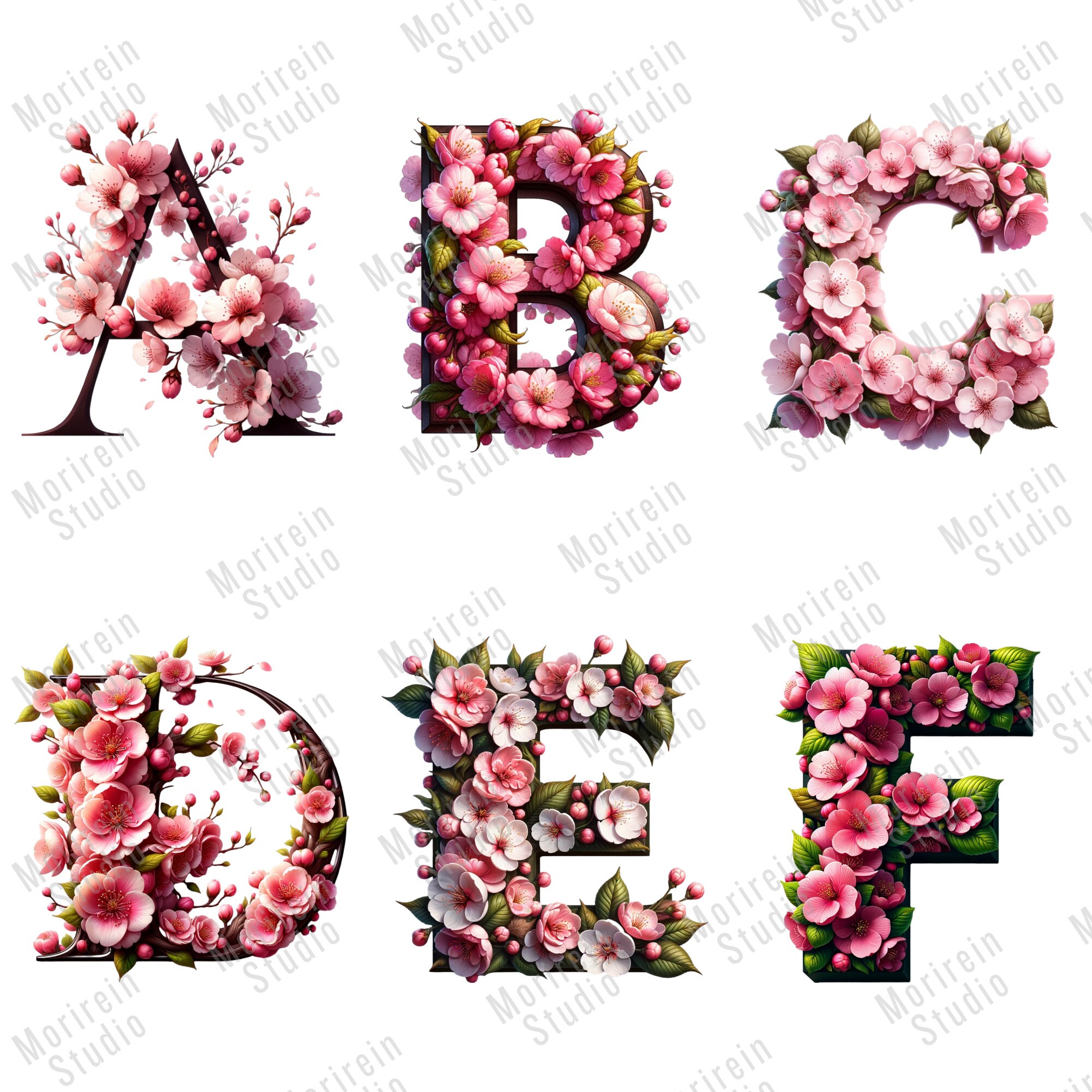 Cherry Blossom Alphabets and Numbers Clipart 36 PNG Cherry Blossom ...