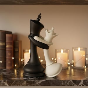 Oversized King and Queen Chess Sculpture | Romantic Embrace Home Decor, Anniversary Gift