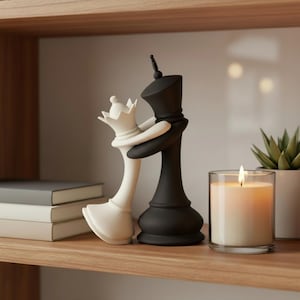 Romantic King and Queen Chess Sculpture | Modern Couple Shelf Decor | Wedding or Anniversary Gift