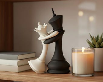 Romantic King and Queen Chess Sculpture | Modern Couple Shelf Decor | Wedding or Anniversary Gift