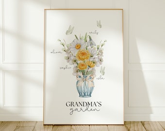 Grandma's Garden Birth Flower Print, Personalised Gift for Grandma Nan Nana Nanny, Gift For Grandma, Birth Flower Bouquet, Grandmas Garden